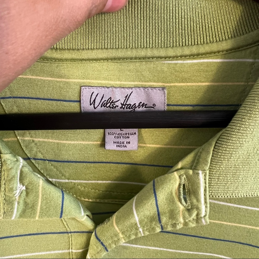 Men's Walter Hagan US OPEN Golf 2008 TORREY PINES Polo Shirt L Striped Green - Picture 3 of 3